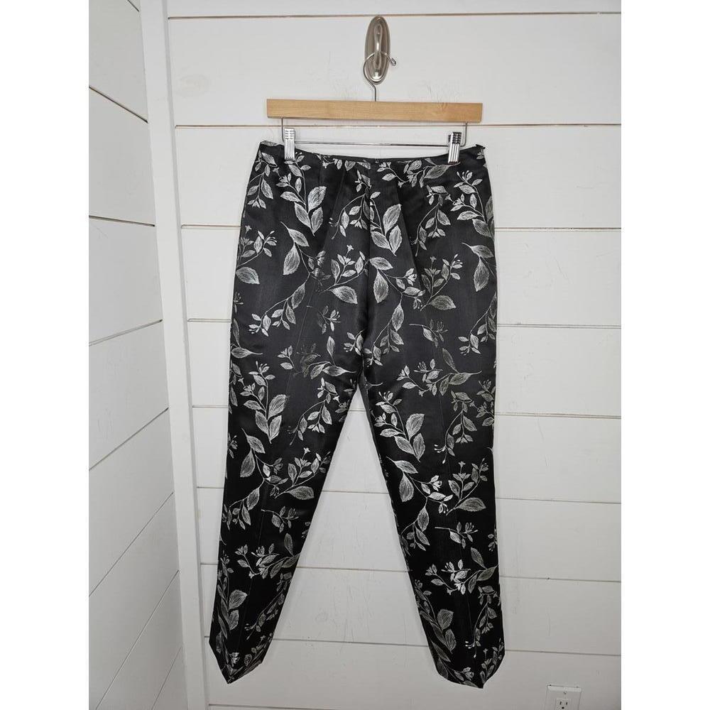 Sigrid Olsen size 8 black with silver embroidery. silk blend cropped dress pants